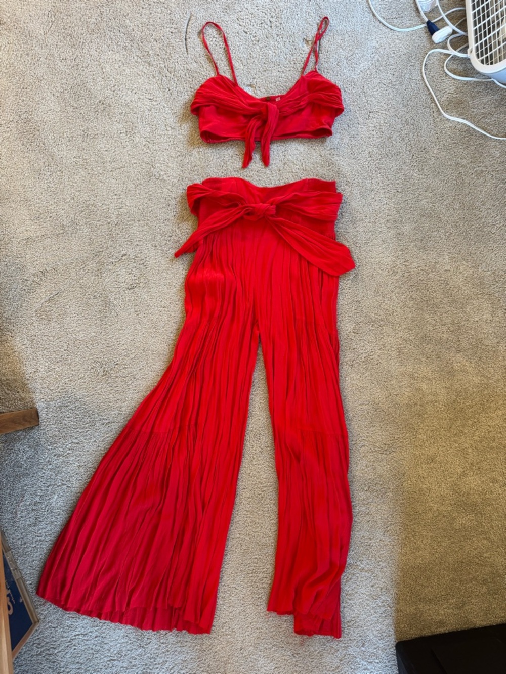 Free People Red Two-Piece Tie Front Crop Top & Wide Leg Pants Set